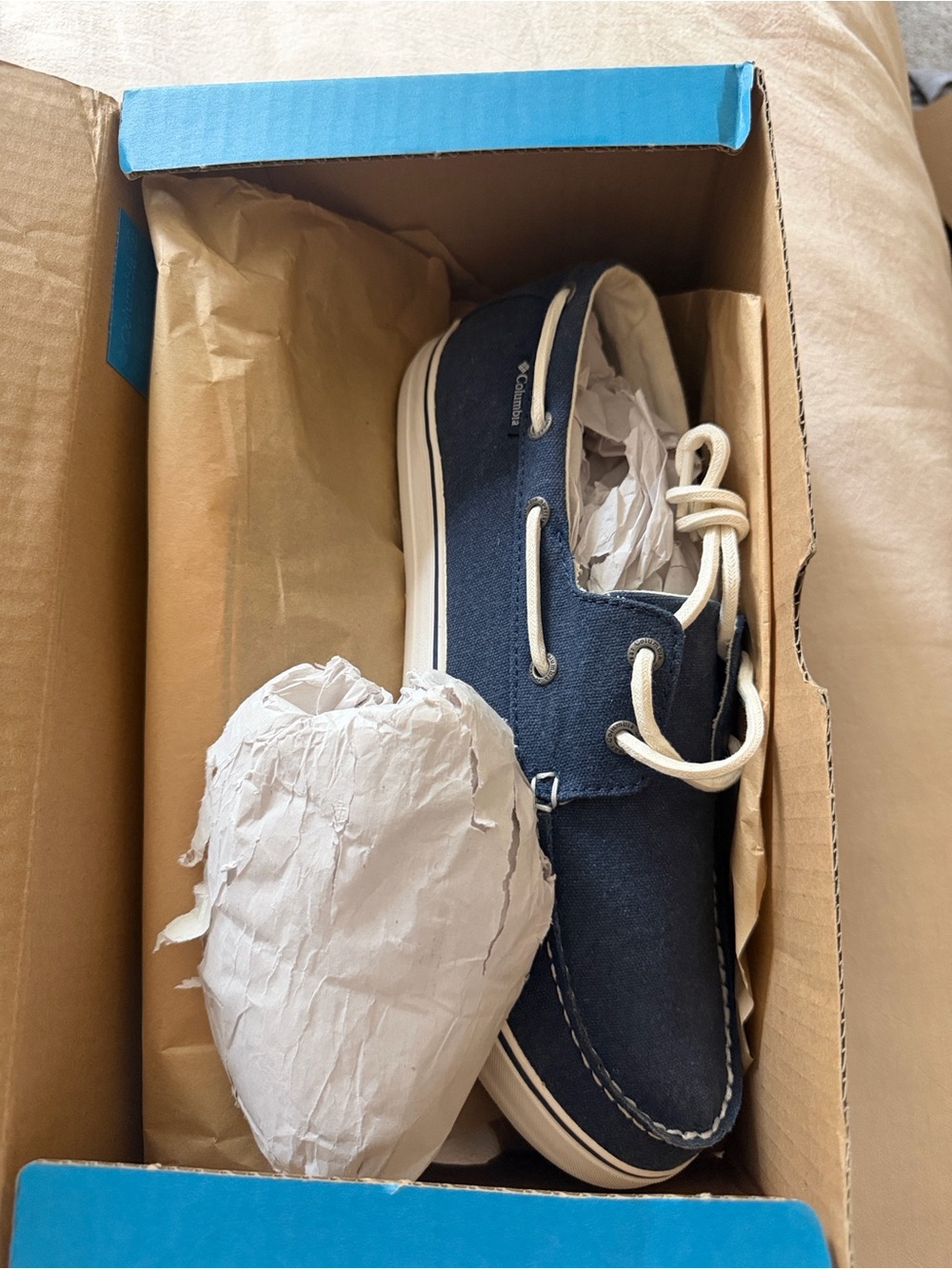 Columbia Men's Navy Canvas Boat Shoes with White Laces